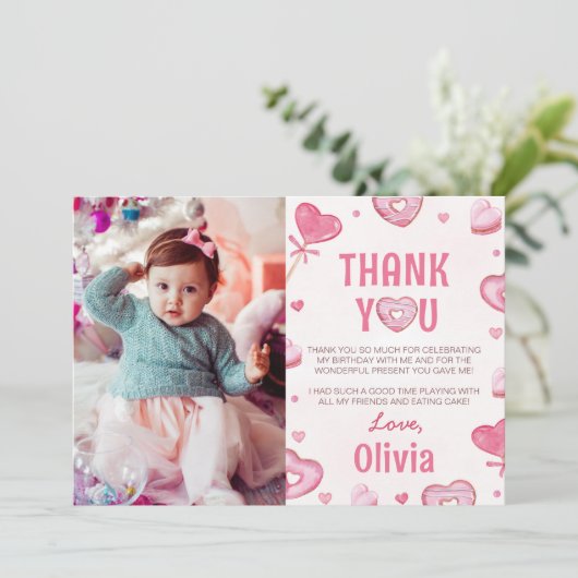 Sweet Celebration Birthday Foto Danke Karte (Stehend Vorderseite)
