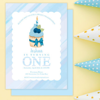 Sweet Celebration Blue Cupcake 1. Geburtstag Party Einladung