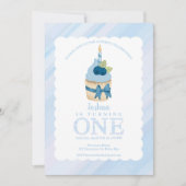 Sweet Celebration Blue Cupcake 1. Geburtstag Party Einladung (Vorderseite)