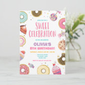 Sweet Celebration Candy Donut Pink Girl Geburtstag Einladung (Stehend Vorderseite)