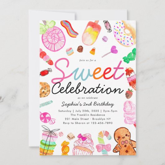 Sweet Celebration Candy Kids Candyland Birthday Einladung (Vorderseite)