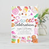 Sweet Celebration Candy Kids Candyland Birthday Einladung (Stehend Vorderseite)