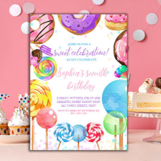 Sweet Celebration Candy Lollypops Colorful Girl Einladung