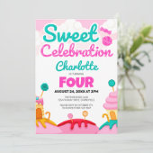 Sweet Celebration: Candyland Birthday Bash Einladung (Stehend Vorderseite)