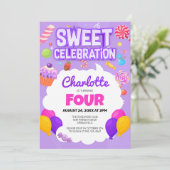 Sweet Celebration: Candyland Birthday Party Einladung (Stehend Vorderseite)