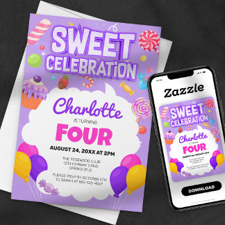 Sweet Celebration: Candyland Birthday Party Einladung