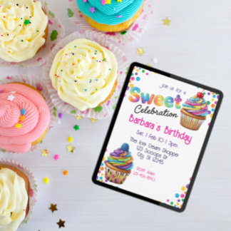Sweet Celebration Colorful Cupcake Birthday Einladung