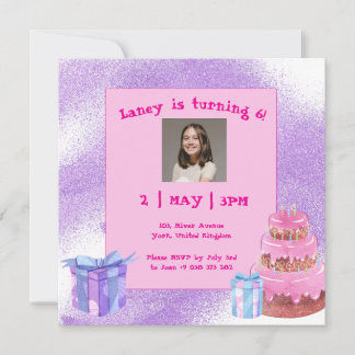 Sweet Celebration: Lila Pink zum Geburtstag Einlad Einladung