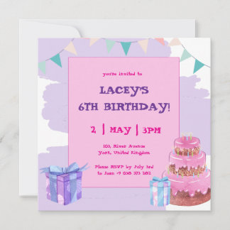 Sweet Celebration: Lila Pink zum Geburtstag Einlad Einladung