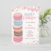 Sweet Celebration Macaroon Girl Birthday Party Einladung (Stehend Vorderseite)