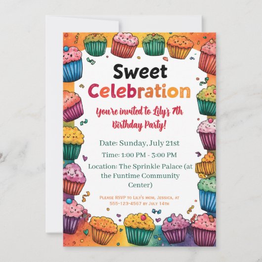 "Sweet Celebration" Party mit einem farbenfrohen C Einladung (Vorderseite)
