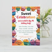 "Sweet Celebration" Party mit einem farbenfrohen C Einladung (Stehend Vorderseite)