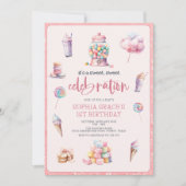 Sweet Celebration Pink Candyland Birthday Party Einladung (Vorderseite)