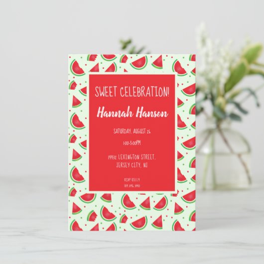 Sweet Celebration Watermelon Muster Grün Einladung (Stehend Vorderseite)