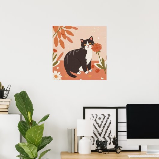 Sweet Charming Kitty mit Blume Poster (Heimbüro)
