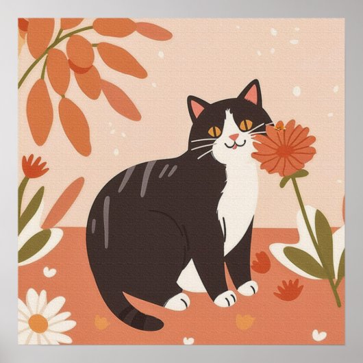 Sweet Charming Kitty mit Blume Poster (Vorne)