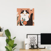 Sweet Charming Kitty mit Blume Poster (Heimbüro)