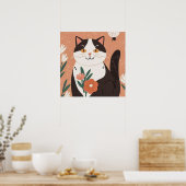 Sweet Charming Kitty mit Blume Poster (Küche)