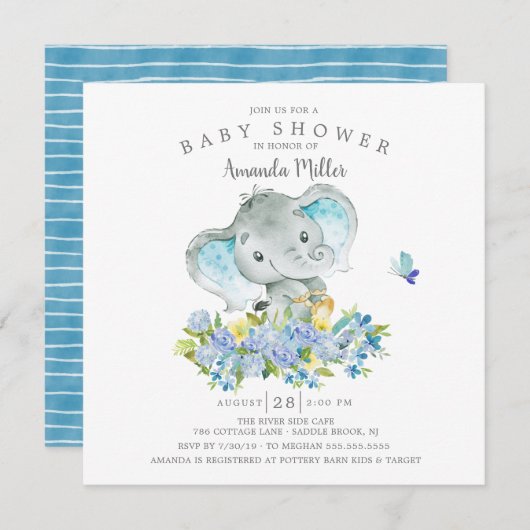 Sweet Cheerful Elephant Baby Boy Dusche Einladung (Vorne/Hinten)