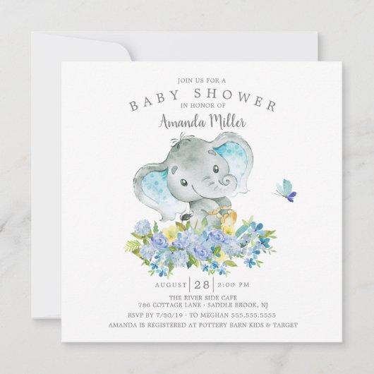 Sweet Cheerful Elephant Baby Boy Dusche Einladung (Vorderseite)