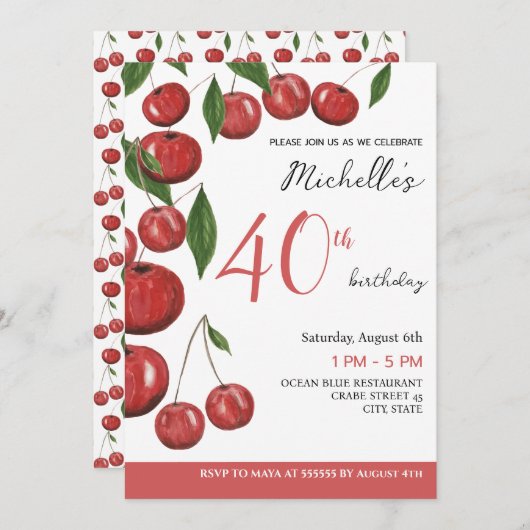 Sweet Cherries Aquarellbilder Geburtstag in Einladung (Vorne/Hinten)