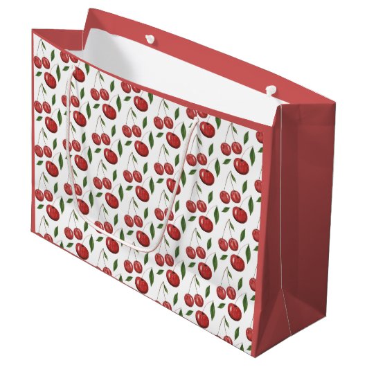 Sweet Cherries Aquarellbilder Große Geschenktüte (Vorderseite Schrägansicht)