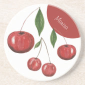 Sweet Cherries Aquarellbilder Mit Monogramm Getränkeuntersetzer (Vorne)