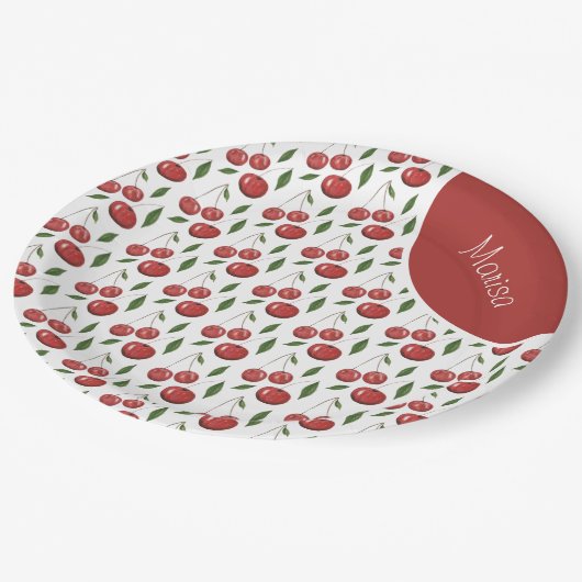 Sweet Cherries Aquarellbilder Pappteller (Schrägansicht)