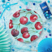 Sweet cherries colorful watercolor cherry art  pappteller (Party)