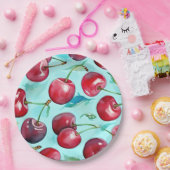 Sweet cherries colorful watercolor cherry art  pappteller (Party)