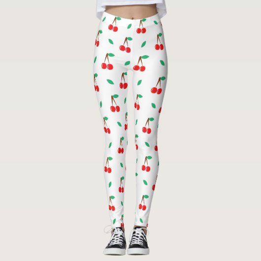 Sweet Cherries Muster auf Weiß Leggings (Vorderseite)