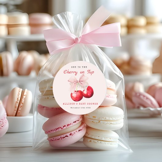 Sweet Cherry auf Top Baby Duschmädchen Runder Aufkleber