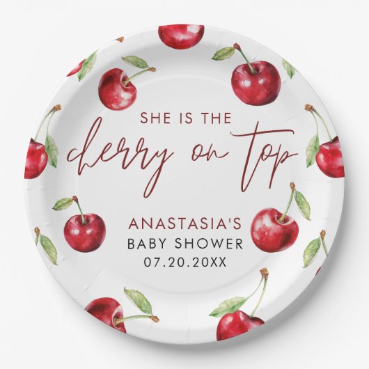 Sweet Cherry Baby Dusche Pappteller (Vorderseite)