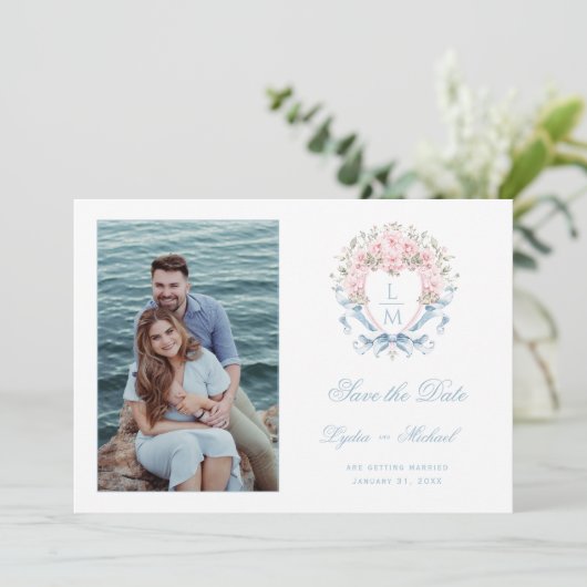 Sweet Cherry Blossom Wappen Save The Date (Stehend Vorderseite)