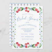 Sweet Cherry Blue Brautparty Einladung (Vorne/Hinten)