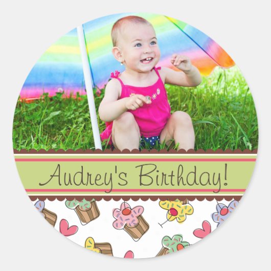 Sweet Cherry Cupcakes Girl Birthday Foto Sticker (Vorderseite)
