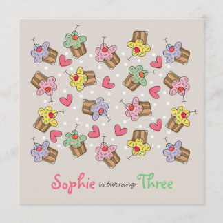 Sweet Cherry Cupcakes Girl Geburtstagsparty Einlad Einladung