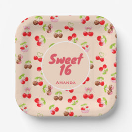 Sweet Cherry Dessert Birthday Pattern Cute Party  Pappteller