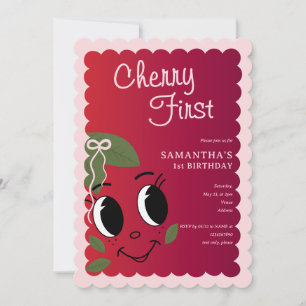 Sweet Cherry First Girl Niedlicher Cartoon 1. Gebu Einladung