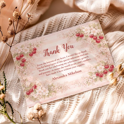 Sweet Cherry Floral First Birthday 1st Birthday Dankeskarte