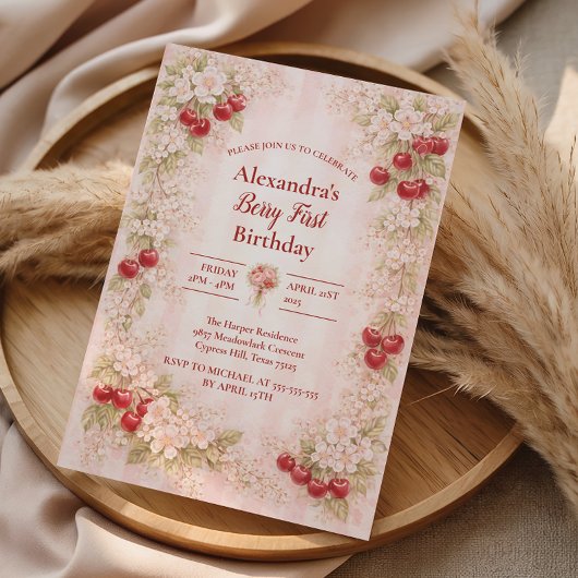 Sweet Cherry Floral First Birthday 1st Birthday Einladung