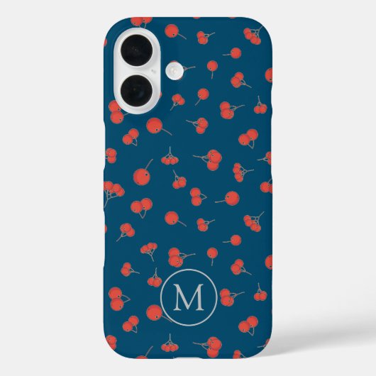 Sweet Cherry Muster auf dunkelblauem Monogramm Case-Mate iPhone Hülle (Rückseite)