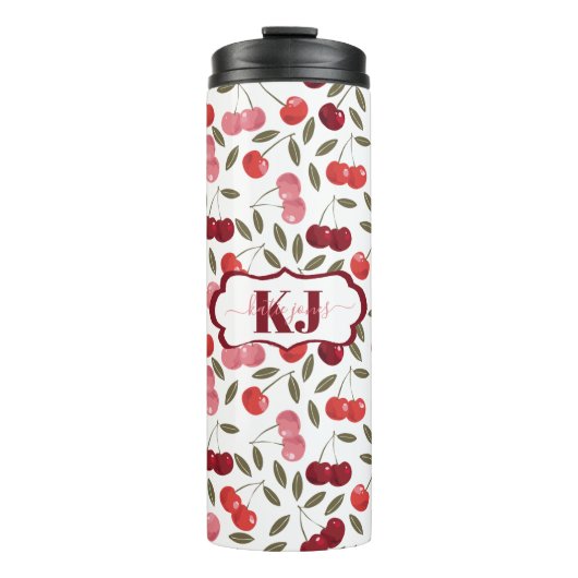 Sweet Cherry Muster | Monogramm Thermosbecher (Vorderseite)