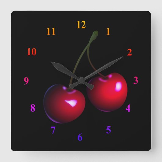 Sweet Cherry Quadratische Wanduhr (Vorderseite)