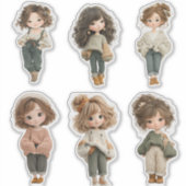 Sweet Chibi Girl Sticker Sheet 6 Cute Character (Vorderseite)