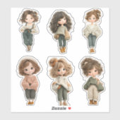 Sweet Chibi Girl Sticker Sheet 6 Cute Character (Blatt)