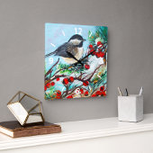 Sweet Chickadee Bird Malerei Wand Décor Quadratische Wanduhr