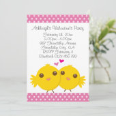 Sweet Chicks in Liebe Pink Kids Valentines Party Einladung (Stehend Vorderseite)