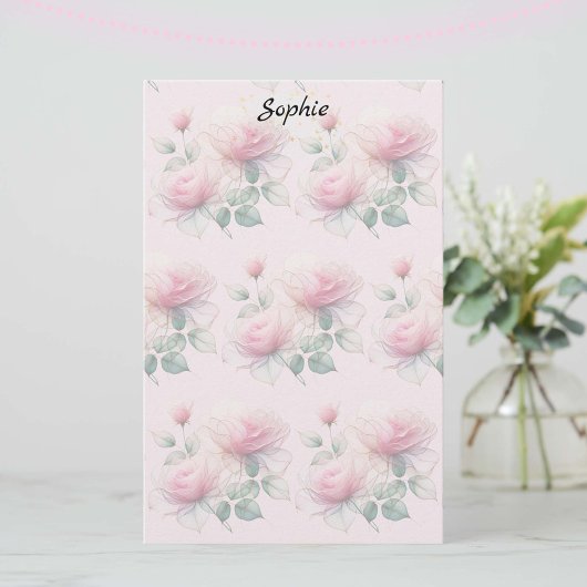 Sweet Chiffon Pink Roses Briefpapier