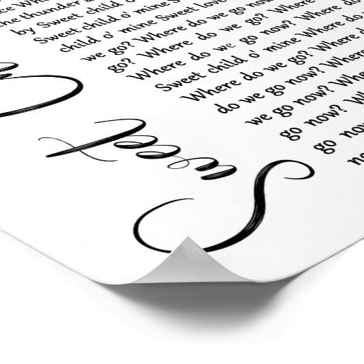 Sweet Child O' Mine White Script Song Lyric Print Poster (Ecke)